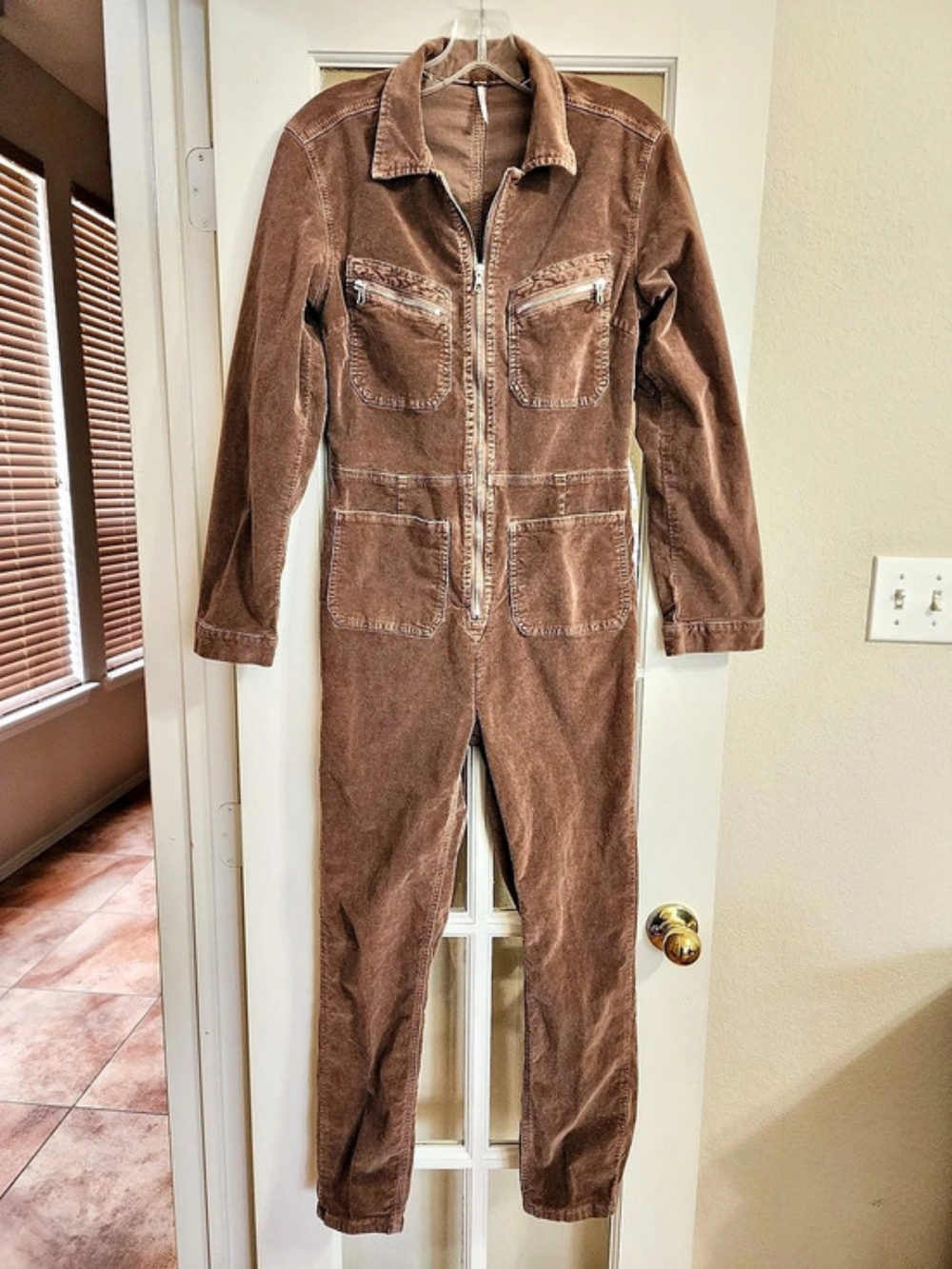 Free People Brown Corduroy Zip Front Utility Jumpsuit Coveralls S